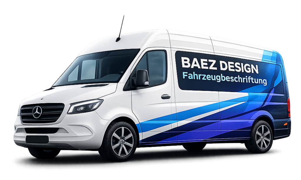Mercedes Sprinter mit professioneller Fahrzeugbeschriftung von Baez Design für Unternehmen in Darmstadt.